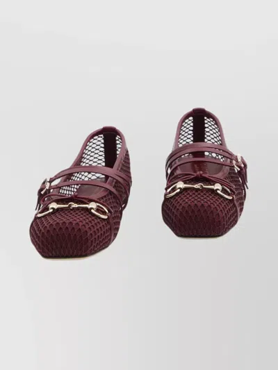Gucci Net Nappa Triple-strap Horsebit Ballerina Flats In Brown