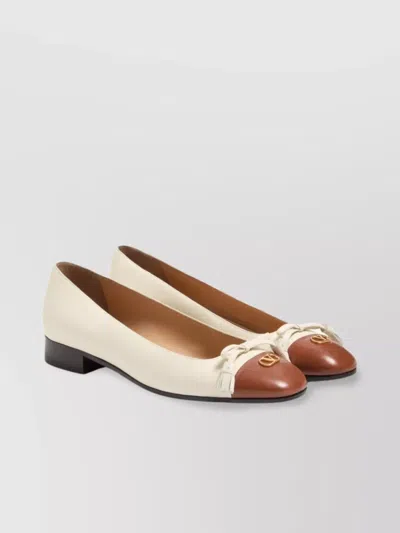 Valentino Leather Vlogo Signature Ballerinas In Neutral