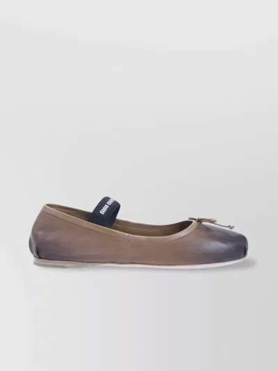 Miu Miu Gradient Brown Lamb Leather Ballet Flats With Bow Detail In Neutral