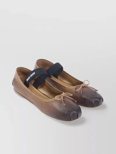 Miu Miu Gradient Brown Lamb Leather Ballet Flats With Bow Detail In Neutral
