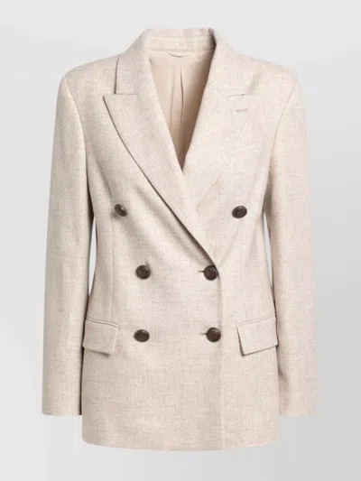 Brunello Cucinelli Double-breasted Jacket With Luxurious Cotton-wool Blend And Elegant Detailing In Neutral
