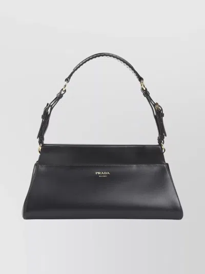 Prada Chic Top Handle Shoulder Bag With Gold Hardware In Black