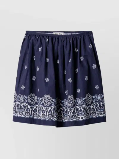 Miu Miu Floral Bordered Gathered Skirt In Blue