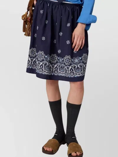 Miu Miu Floral Bordered Gathered Skirt In Blue