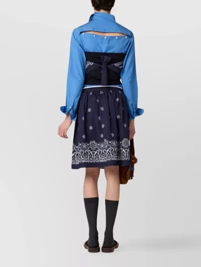 Miu Miu Floral Bordered Gathered Skirt In Blue