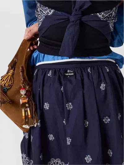 Miu Miu Floral Bordered Gathered Skirt In Blue