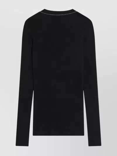 Brunello Cucinelli Blue Ribbed Wool Sweater In Black
