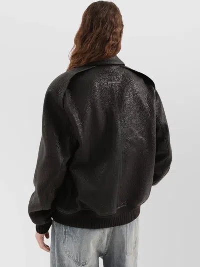 1989 Studio Leather Jacket Collar Front Pockets Ribbed Cuffs Textured Finish In Brown