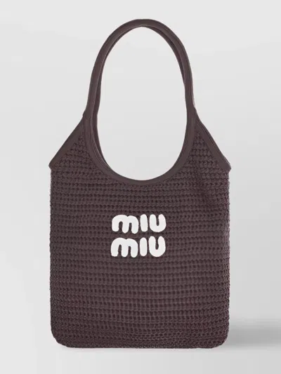 Miu Miu Crochet Pattern Shoulder Bag In Brown