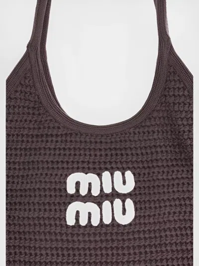 Miu Miu Crochet Pattern Shoulder Bag In Brown