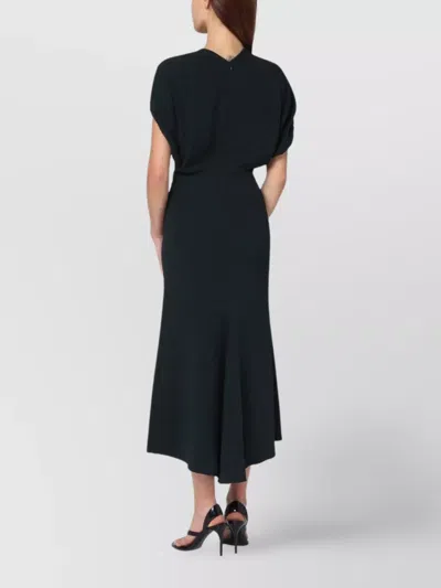 Victoria Beckham Dark Green Midi Dress In Satin In Black