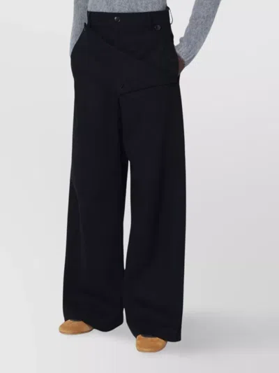 Dries Van Noten Wide Black Cotton Trousers In Black