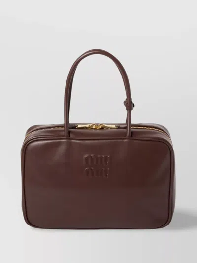 Miu Miu Women Beau Large Leather Handbag In Brown