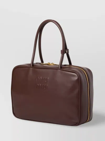 Miu Miu Women Beau Large Leather Handbag In Brown