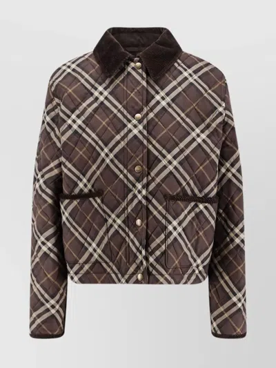 Burberry Cropped Quilted Nylon Jacket With Check Pattern Women In Multi