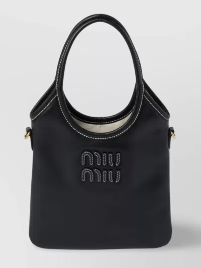 Miu Miu Softy Tote Bag Contrast Stitching In Black