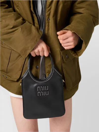 Miu Miu Softy Tote Bag Contrast Stitching In Black