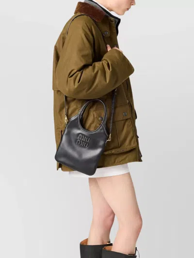 Miu Miu Softy Tote Bag Contrast Stitching In Black