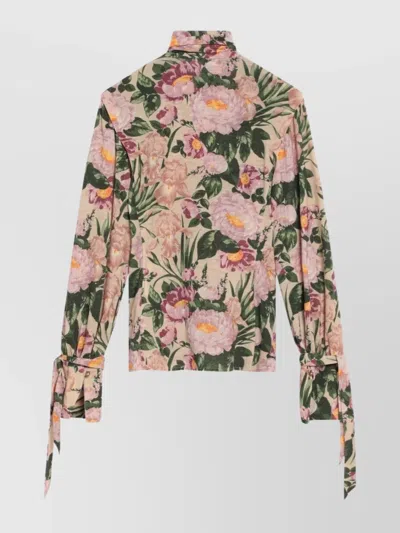 Chloé Turtleneck Jersey Wool Sweater With Floral Print In Pink