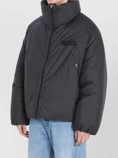 Jacquemus Quilted Jacket With High Collar And Pockets In Blue