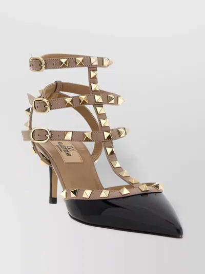 Valentino Rockstud Pointed Toe Multi-strap Pumps In Black