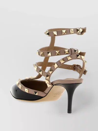 Valentino Rockstud Pointed Toe Multi-strap Pumps In Black