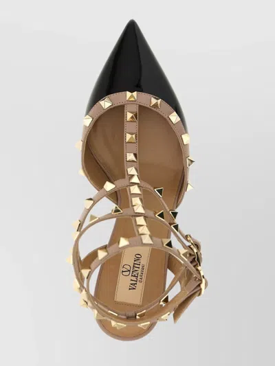 Valentino Rockstud Pointed Toe Multi-strap Pumps In Black