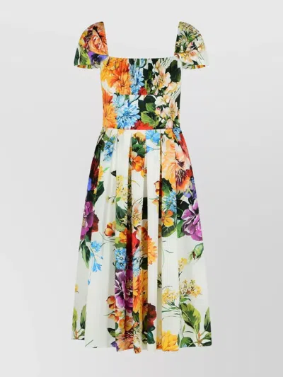 Dolce & Gabbana Flower Bouquet-print Poplin Dress In Multi