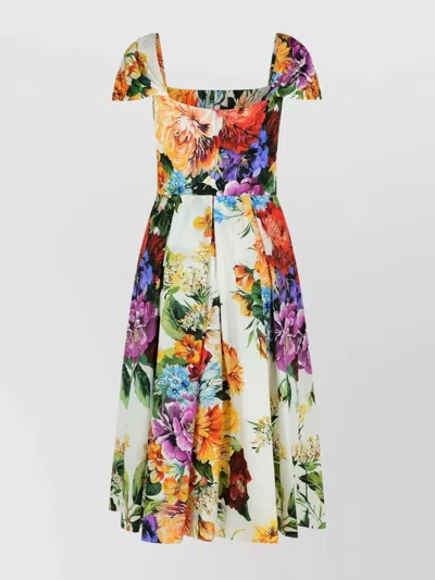 Dolce & Gabbana Flower Bouquet-print Poplin Dress In Multi