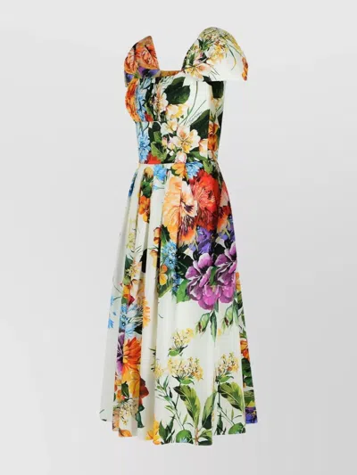 Dolce & Gabbana Flower Bouquet-print Poplin Dress In Multi