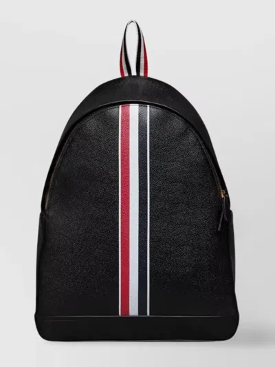 Thom Browne Rwb Stripe Pebbled Leather Backpack In Black