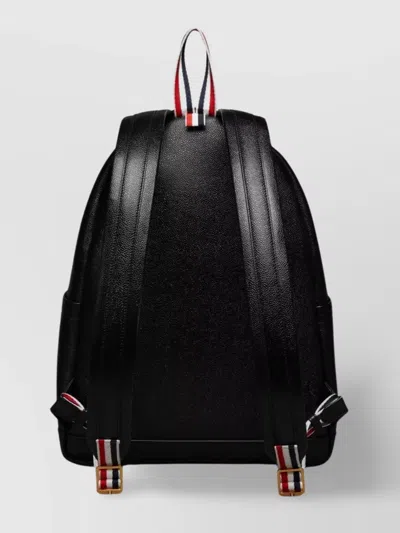Thom Browne Rwb Stripe Pebbled Leather Backpack In Black