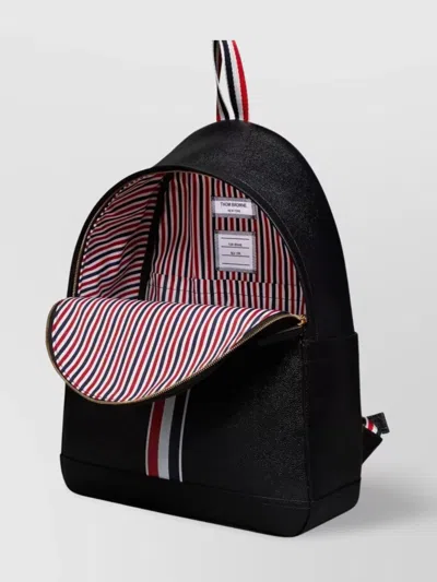 Thom Browne Rwb Stripe Pebbled Leather Backpack In Black