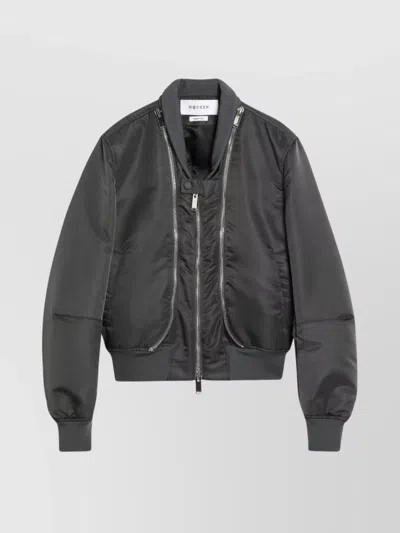 Alexander Mcqueen Bomber Jacket With Zip And Pockets In Black