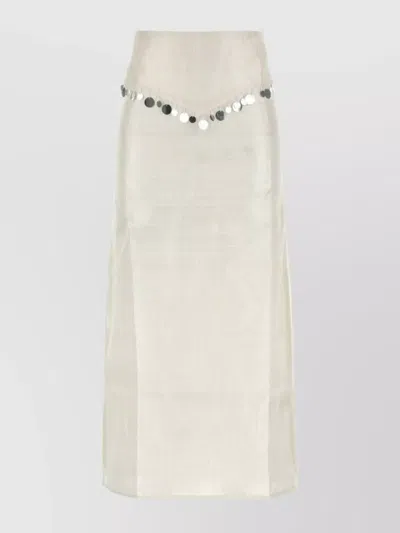 Gimaguas High Waist Sheer Skirt With Sequins And Slit In White