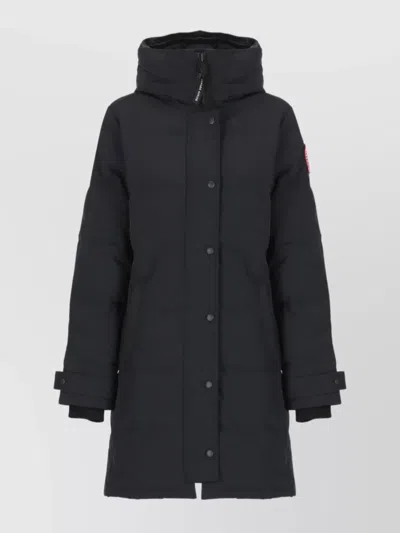 Canada Goose Mid-length Padded Coat With Detachable Hood And Quilted Design In Black