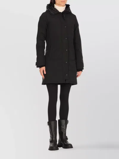 Canada Goose Mid-length Padded Coat With Detachable Hood And Quilted Design In Black