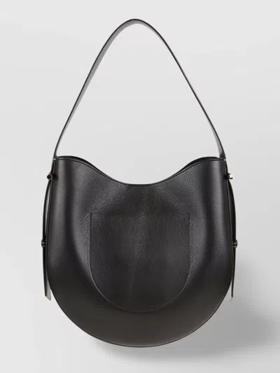 Victoria Beckham Curved Smooth Shoulder Strap Side Buckle Bag In Black