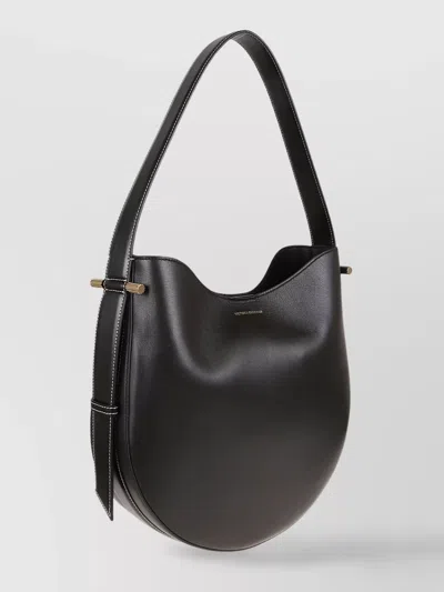 Victoria Beckham Curved Smooth Shoulder Strap Side Buckle Bag In Black