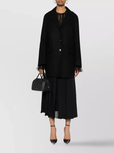 Ermanno Scervino Single-breasted Wool Coat With Elegant Embroidered Sleeves And Versatile Styling Op In Black