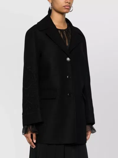 Ermanno Scervino Single-breasted Wool Coat With Elegant Embroidered Sleeves And Versatile Styling Op In Black