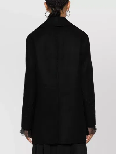 Ermanno Scervino Single-breasted Wool Coat With Elegant Embroidered Sleeves And Versatile Styling Op In Black