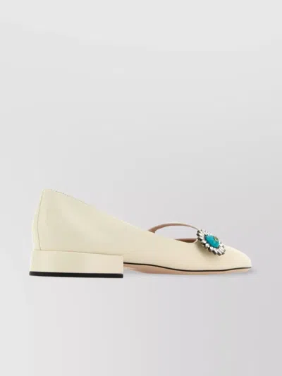 Valentino Embellished Square Toe Ballet Flats With Low Block Heel In Neutral