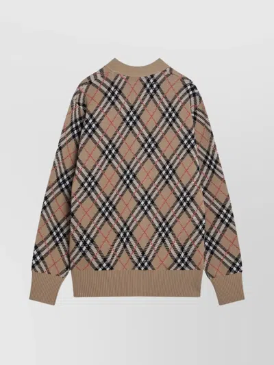Burberry Check V-neck Cardigan In Wool And Mohair Blend In Metallic