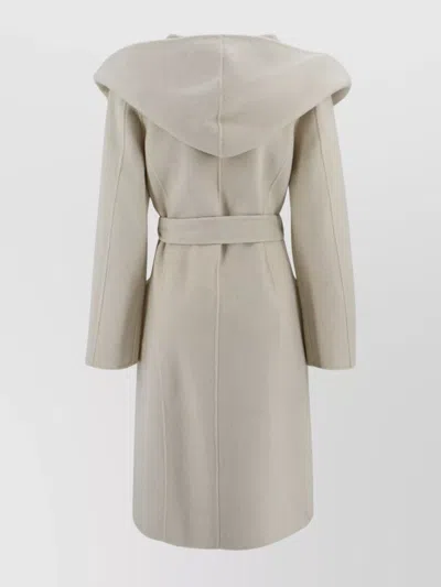 P.a.r.o.s.h Parosh Reversible Knee-length Wool Coat With Hood And Matching Belt In Neutral