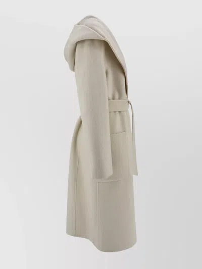 P.a.r.o.s.h Parosh Reversible Knee-length Wool Coat With Hood And Matching Belt In Neutral