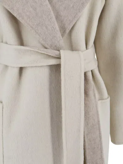 P.a.r.o.s.h Parosh Reversible Knee-length Wool Coat With Hood And Matching Belt In Neutral