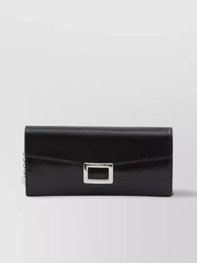 Roger Vivier Patent Leather Chain Wallet With Back Pocket In Black