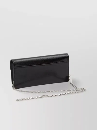Roger Vivier Patent Leather Chain Wallet With Back Pocket In Black