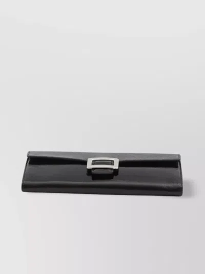 Roger Vivier Patent Leather Chain Wallet With Back Pocket In Black